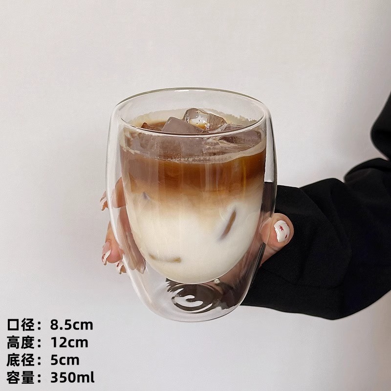 Taza de vidrio de doble capa transparente aislante térmico de viento ins simple, taza de café americano para el hogar, taza de café con leche, taza de agua potable