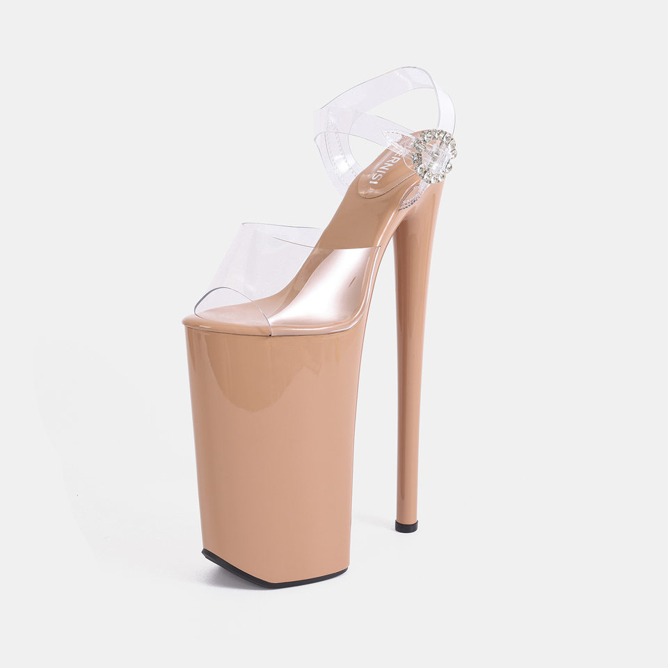 Sandal nữ gót nhọn siêu cao hở mũi quai ngang trong suốt, đế cao 16 cm — Màu be, Màu hồng, Màu tím, màu đen chi tiết 8