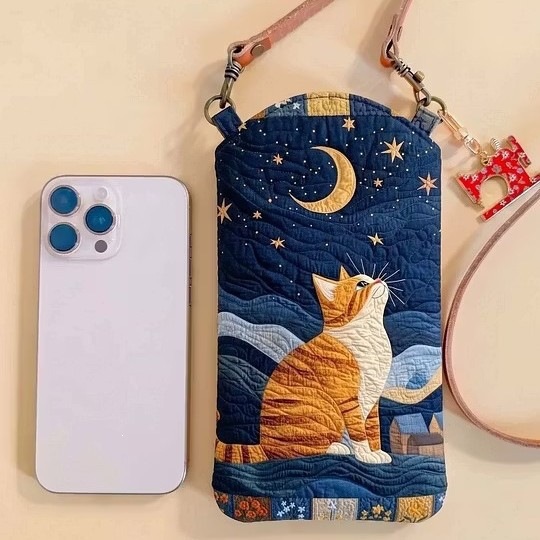 2026TEMU New 3D Digital Print Quilted Embroidered Mobile Phone Bag, Convenient Portable Crossbody Phone Bag with Lanyard for Outdoor Use, Cross-Border