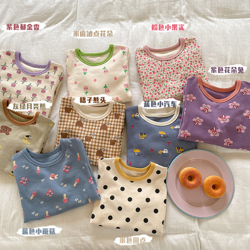 Children's spring and autumn pajamas for boys and girls, Category A cartoon autumn clothes, baby 270g wool frame home clothes