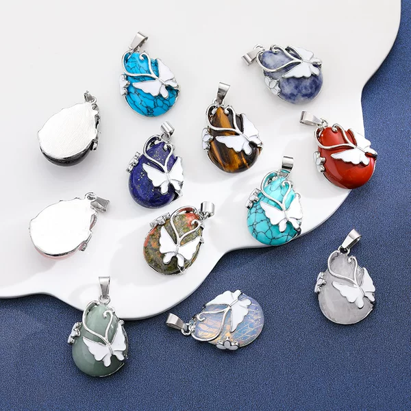 Factory Direct Sale of Natural Stone Crystal Pendants, Single-Pointed Hexagonal Column Yoga Pendulum, Natural Stone Butterfly Pendant Accessories