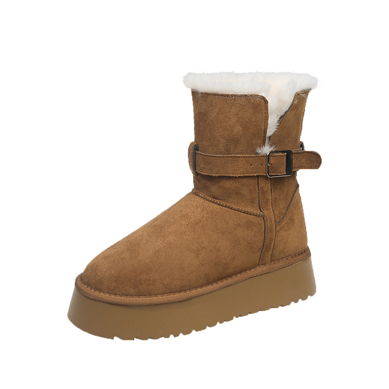 Una solapa de lana de lana de lana de caballo dos botas de altura de botas de algodón de nieve botas de cinturón de rodilla botas de cinturón de cinturón de rodilla del noreste