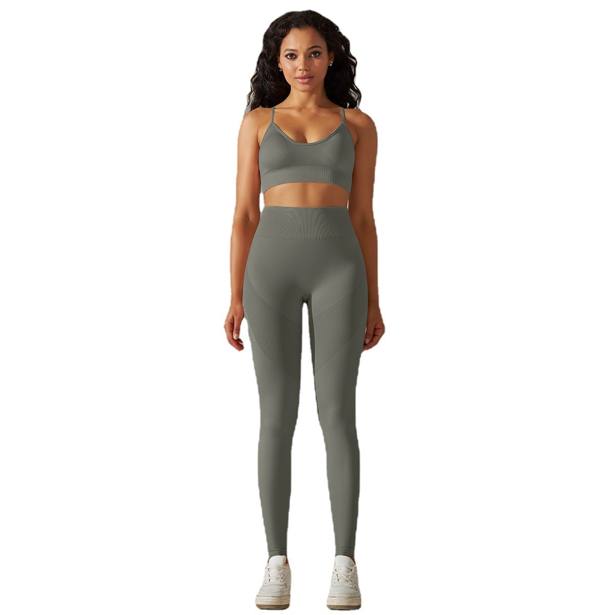 Transfronterizo de Europa y América sin costuras de punto de color sólido de belleza vientre espalda contracción cadera ropa interior ropa de yoga traje de correr fitness pantalones recortados