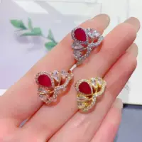 S925 Серебряный инкрустированный натуральный голубь кроваво-красный рубиновое кольцо дикие капли воды легкая роскошная мода ювелирные изделия цветного сокровища мастер камень 5*7