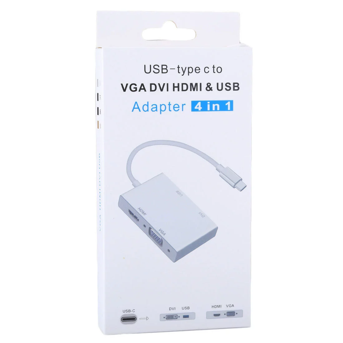 4-в-1 многофункциональный адаптер Type-C: VGA, DVI, HDMI и USB