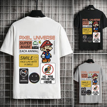 夏季马里奥短袖t恤男潮ins印花宽松半袖衫潮牌复古体恤上衣服