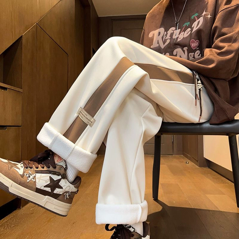 Осенние и зимние американские высокие улицы женские широкие брюки рыхлые ретро повседневные бархатные брюки прилив прямые брюки женские