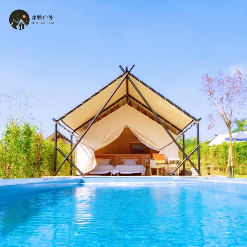 Muye al aire libre madera maciza campamento tiendas de camping en forma de herringe hotel playa de campo alojamiento nómada tienda de techo