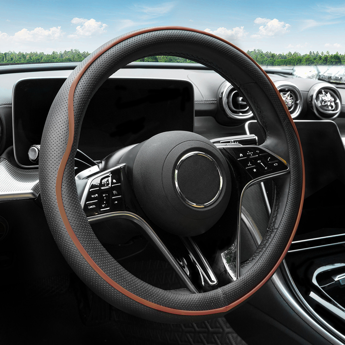 Car Steering Wheel Cover, Nappa Leather, All-Season, Stylish, Wear-Resistant, Cross-Border Hot-Selling Steering Wheel Protector