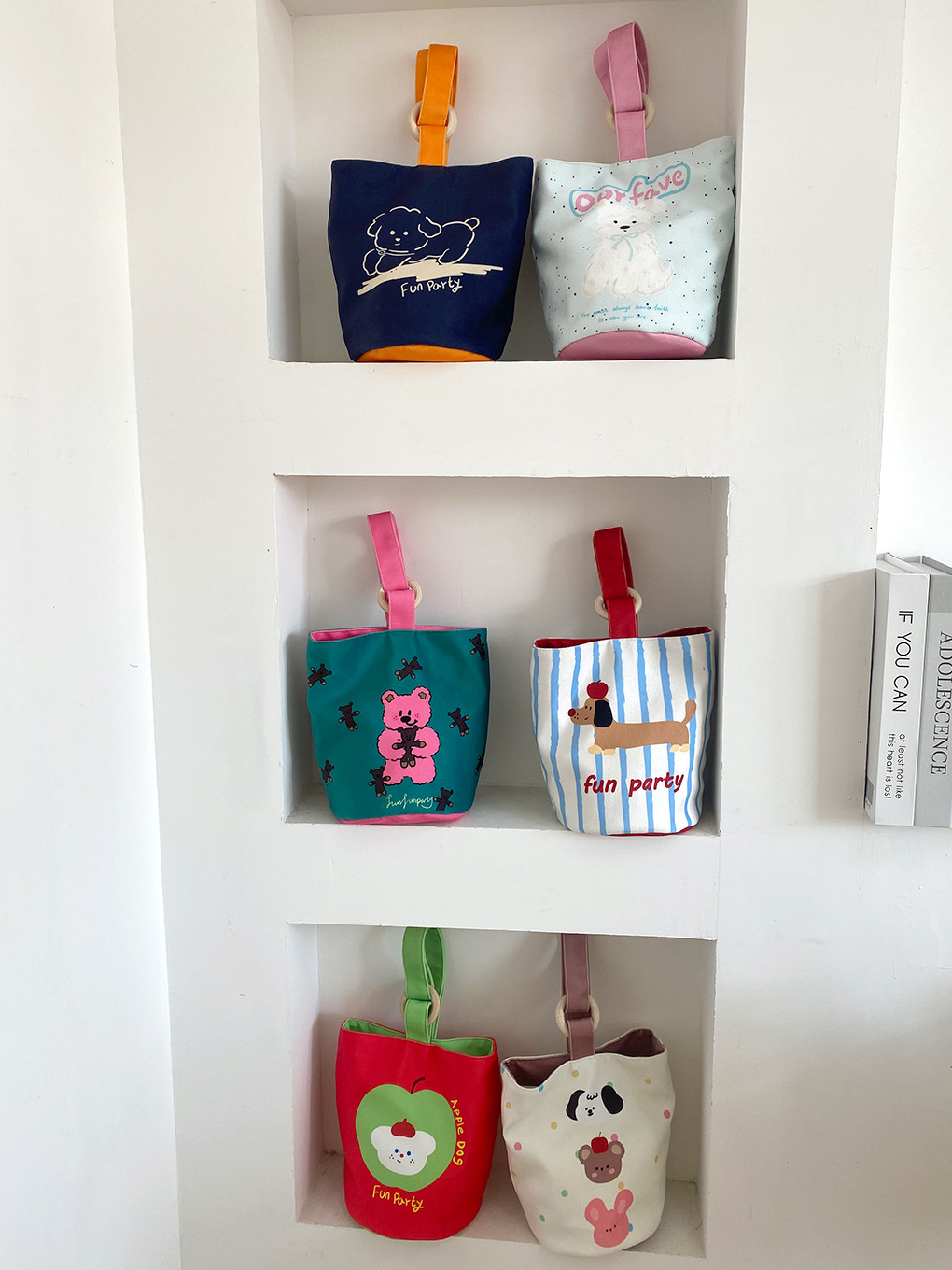 Cartoon cute cubo bolso de color contraste bolso de mano bolso de almuerzo de trabajo bolso portátil de mamá bolso de mano bolso de lona mujer