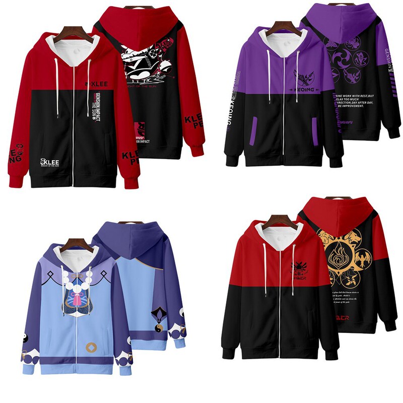 Amazon new game Original God Genshin Impact zipper digital print cardigan hoodie