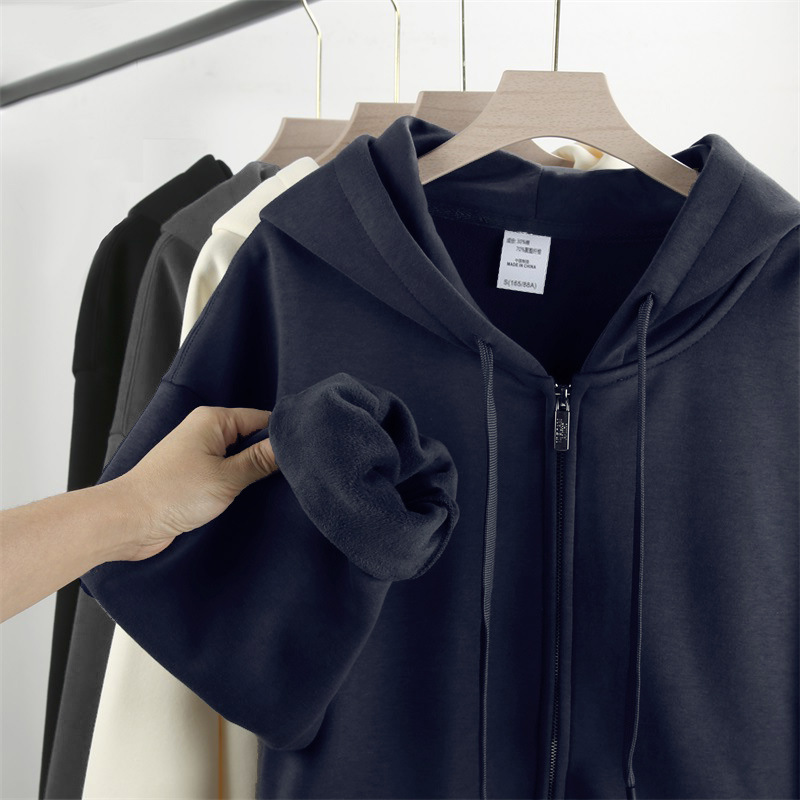 600G金属拉链开衫重磅超柔银狐绒连帽卫衣无性别潮牌加绒保暖外套