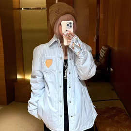驴家高品质口袋字母皮标双面穿翻领长袖棉服男女同款宽松夹克外套