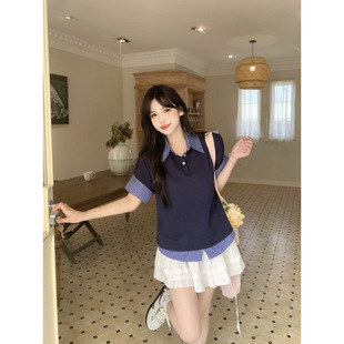 Fat Qiqi plus size Xizang Blue All-match Short-sleeved Polo Shirt Women's Fashion 2025 New Basic Commuter Simple Top