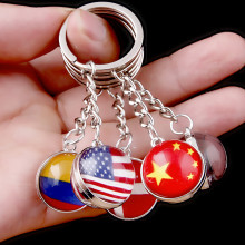 夜光国家国庆节国旗钥匙扣金属水晶球中国国旗英国美国国旗钥匙扣