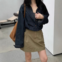 秋上新【LABEL】意法韩版减龄休闲假两件拼接挂脖显瘦牛仔衬衫女
