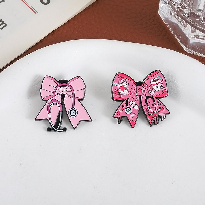 Cross-Border New Personalized Medical Nurse Doctor Stethoscope Brooch Creative Cartoon Cute Pink Bow Badge