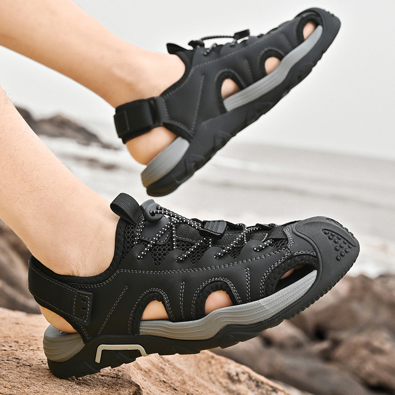 Foreign Trade Hot-Selling Large Size Summer New Baotou Men's Sandals Outdoor Genuine Leather Casual Baotou Breathable Beach Shoes