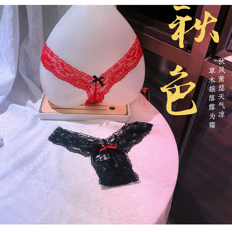 Эротическое белье Сексуальное кружевное Перспектива Т-образные треугольные трусики женские соблазнения бант страсти, чтобы избежать утечки бедра трусики