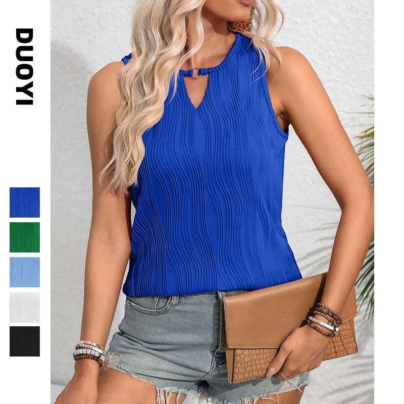 European and American Cross-Border Amazon Women's Vest 2025 Keyhole Collar Sleeveless Summer Business Casual Basic Top
