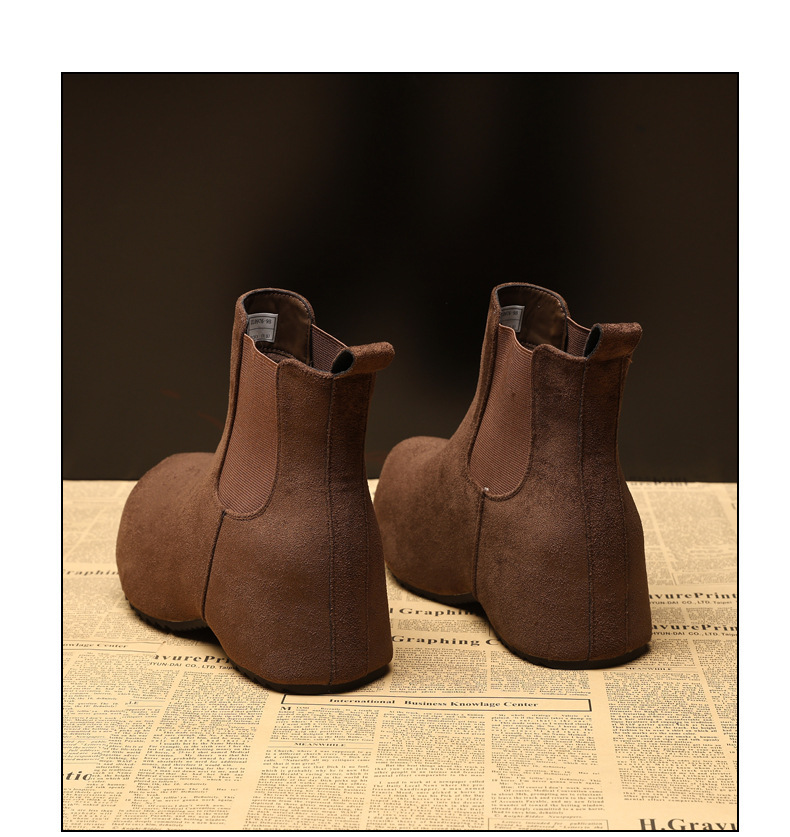 Boot Chelsea nữ cổ thun đế dày tăng chiều cao lót lông cừu mùa thu đông — Màu nâu chi tiết 16