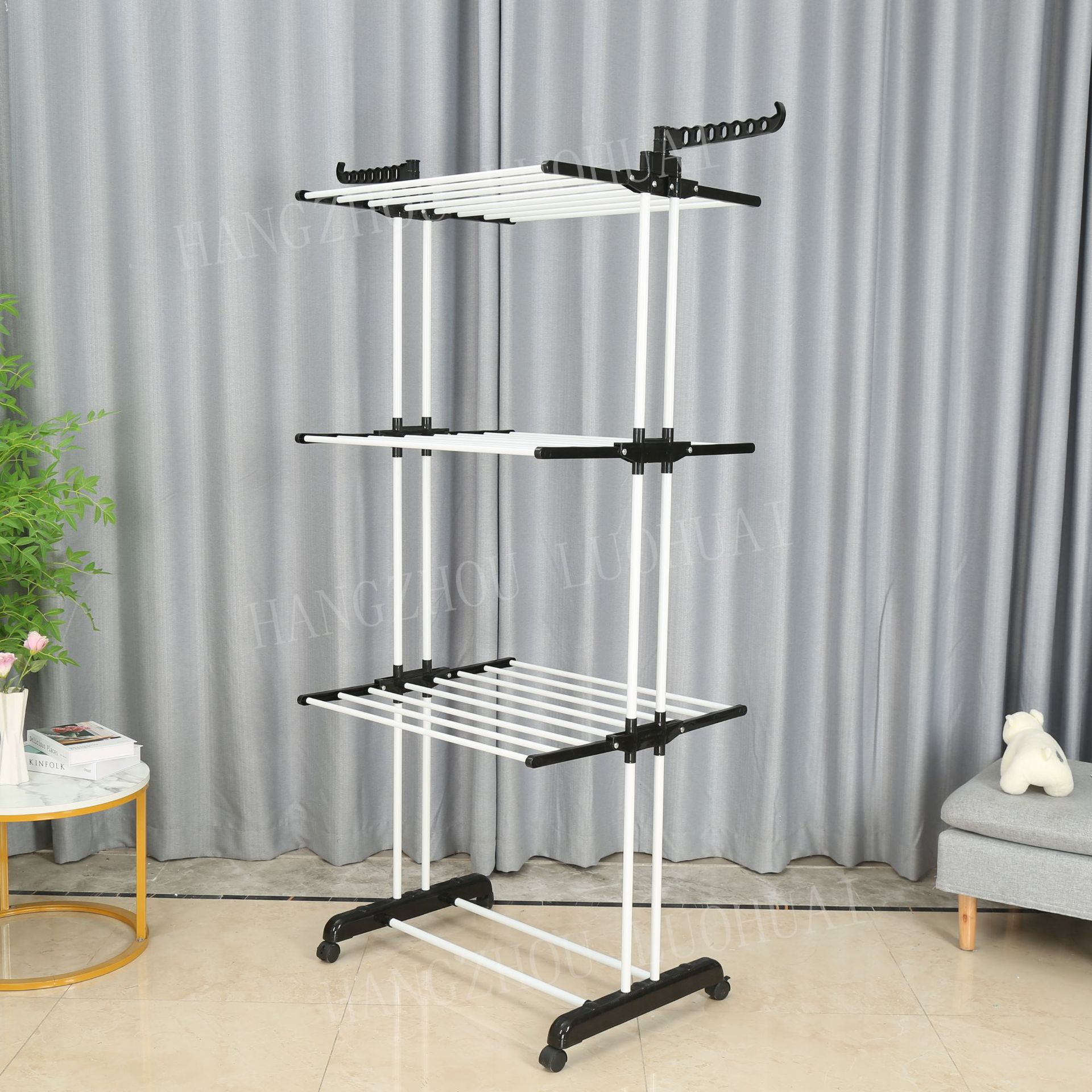 Perchero Multifunción Plegable con Ruedas, para Exterior/Interior
