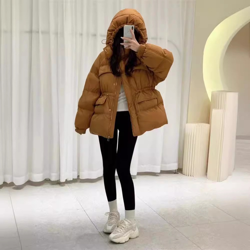 2024 New Korean style Taro hooded waist down jacket Women's Mid-length fashion warm white duck down jacket