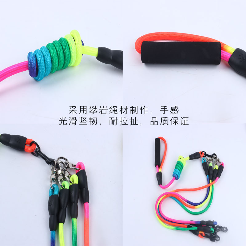 Mascota correa de doble cabeza correa de perro de colores una arrastre dos arrastre tres correa de perro desmontable correa de múltiples cabezas