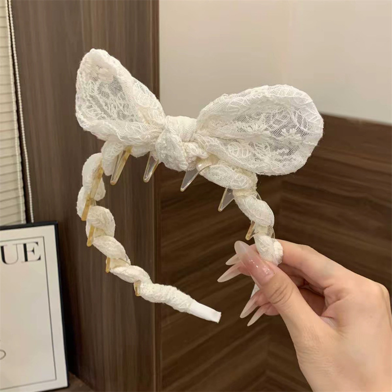 日韩感仙女法式森系百搭蕾丝蝴蝶结可爱俏皮兔子耳朵发箍发发饰|undefined