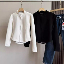 同款石墨烯小蛮腰立领短款外套双面绒女秋冬季修身显瘦百搭卫衣女