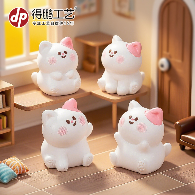 微景观创意可爱粉耳小猫公仔萌粒diy装饰品盲袋配件桌面汽车摆件|undefined