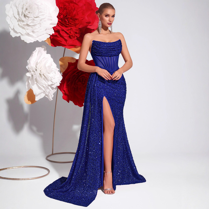 Aliexpress 2026 New Sequined Strapless Evening Dress, Slim Fit, Elegant Party Host Banquet Light Luxury Adult Dress
