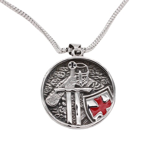 P0924 Wholesale Fashionable, Trendy, and Vintage Cross & Shield Design with Deadpool Motif—Men's Titanium Steel Pendant