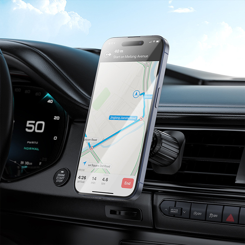 Cross-Border Wholesale Car Phone Holder Dashboard Navigation Fixed Support Bracket Air Vent Clip-On Round Magnetic Mount