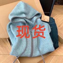 原物推荐！韩系时尚双拉链连帽针织开衫毛衣女2025新款慵懒卫衣潮