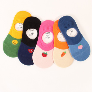 In-Stock Jacquard Cartoon Peach Fruit Cute Women's Boat Socks Heart Colorful Sweat-Absorbing Invisible Socks Korean Style Women's Socks