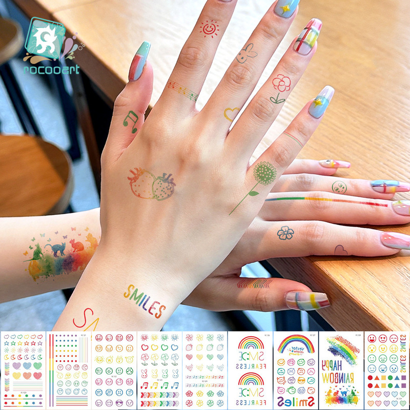 Rainbow Star Heart-Shaped Temporary Tattoo Stickers Waterproof Children's Party Cute Cartoon Journal Decoration Stickers Rainbow Star Heart-Shaped Temporary Tattoo Stickers Waterproof Children's Party Cute Cartoon Journal Decoration Stickers