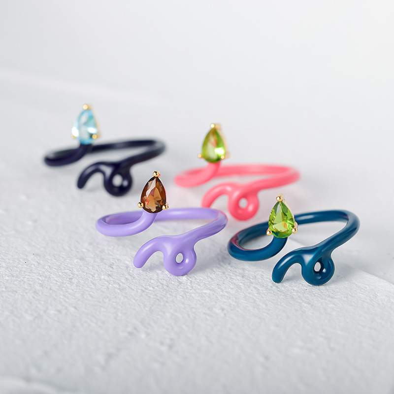 Fashion Solid Color Sterling Silver Inlay Zircon Rings 1 Piece