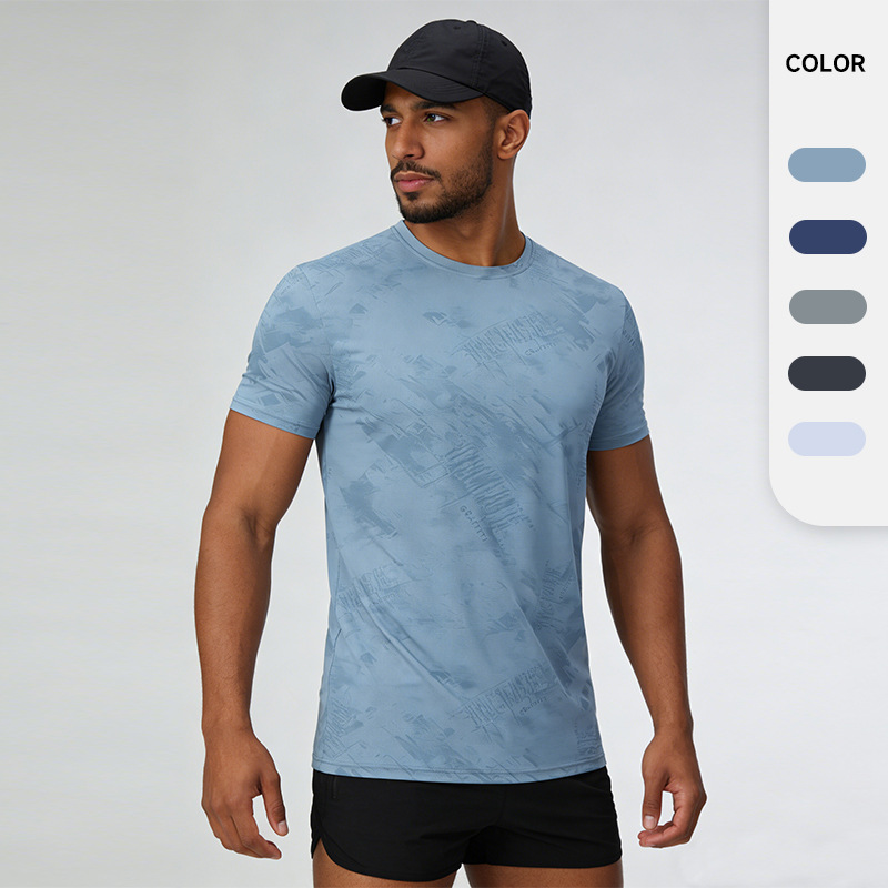 2026 New Cross-Border Summer Ice Silk Printed Men's Short-Sleeved Tops Running Sports Casual Quick-Drying Fitness T-Shirt