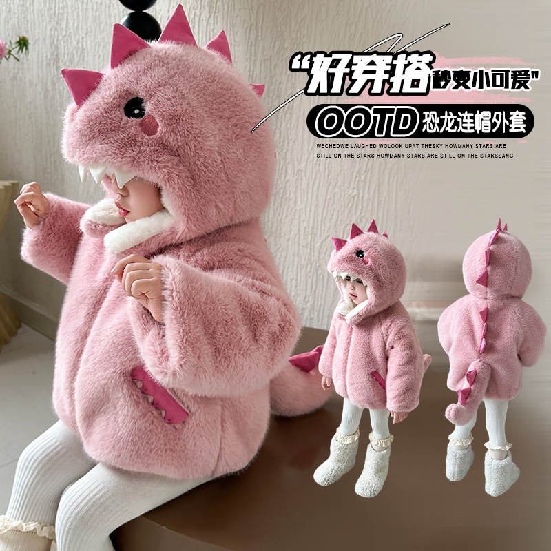 女童加绒外套2025新款冬装加厚皮毛一体洋气呢大衣小女孩冬季外套