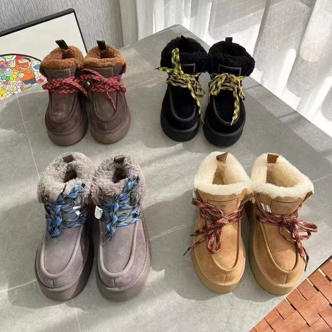 Высокая версия/осень и зима новый ~ Толстая подошва теплые снежные сапоги женские овечьи меха повседневные бархатные сапоги