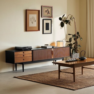 Solid Wood Tv Cabinet Black Retro Style Chinese Style Storage Cabinet Small Apartment Nordic Simple Tv Cabinet Chinese Style