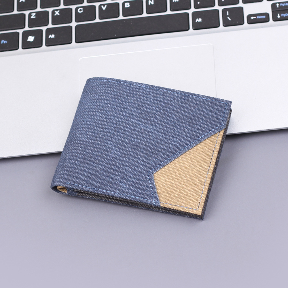 Jean cartera corta de hombre cartera de 9 tarjetas para hombres cartera de lona de tela suave cartera de cuero empalme
