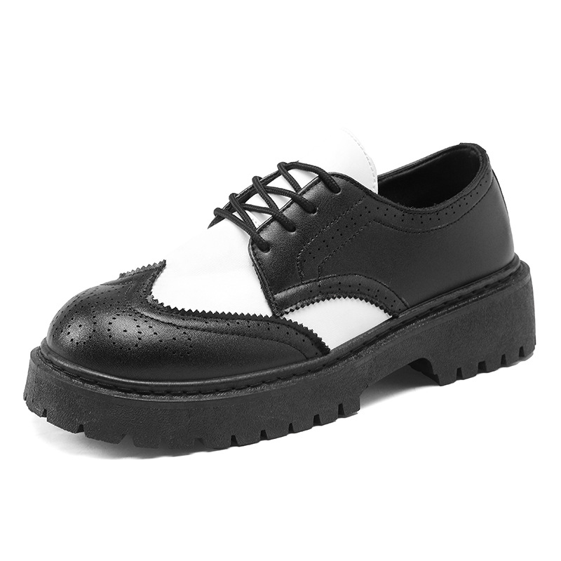 Otoño nuevo estilo británico hombre casual zapatos de cuero con suela gruesa, zapatos de altura simples, zapatos de hombre de correa baja