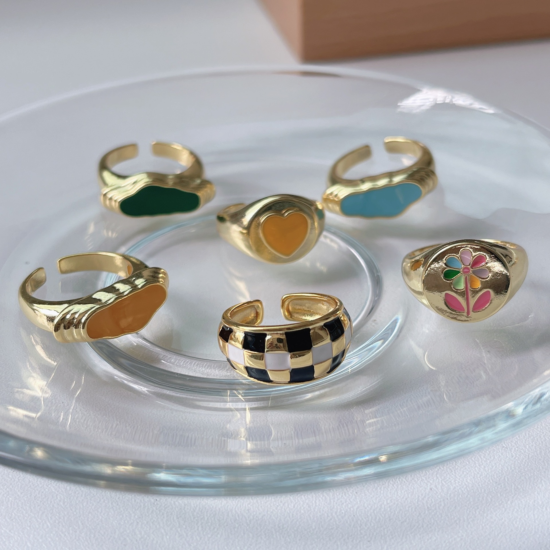 Fashion Heart Shape Mushroom Copper Enamel Open Ring 1 Piece