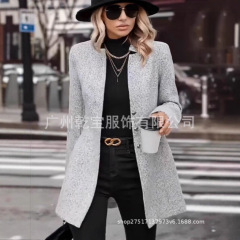 2025现货新款跨境外贸欧美女装热销款春秋款单排多扣立领西装外套