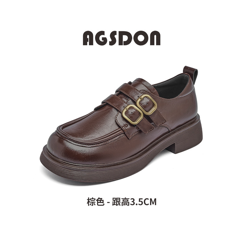 Augusto Lion Denlefour zapatos mujeres 2025 otoño nuevo tacon negro pequeño zapatos de cuero estilo inglés primavera otoño zapatos de viaje único