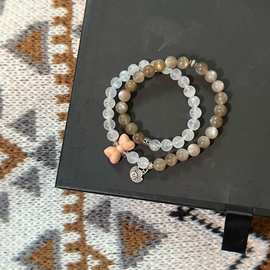 奶茶月光白月光阿拉善玛瑙925银元宝吊坠两圈双圈叠戴手链手串