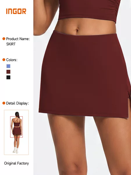 Cross-border summer casual tennis skirt set with side slit, sports half skirt, outdoor running tight yoga outfit set