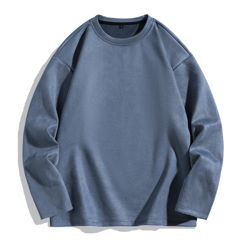 Suede hoodie men's spring and autumn trendy brand American loose round neck base long sleeved top_voghion.com